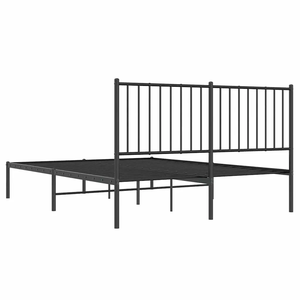 Metal Bed Frame 135x190cm Black Powder Coated Steel with Slats and Headboard for Bedroom Furniture