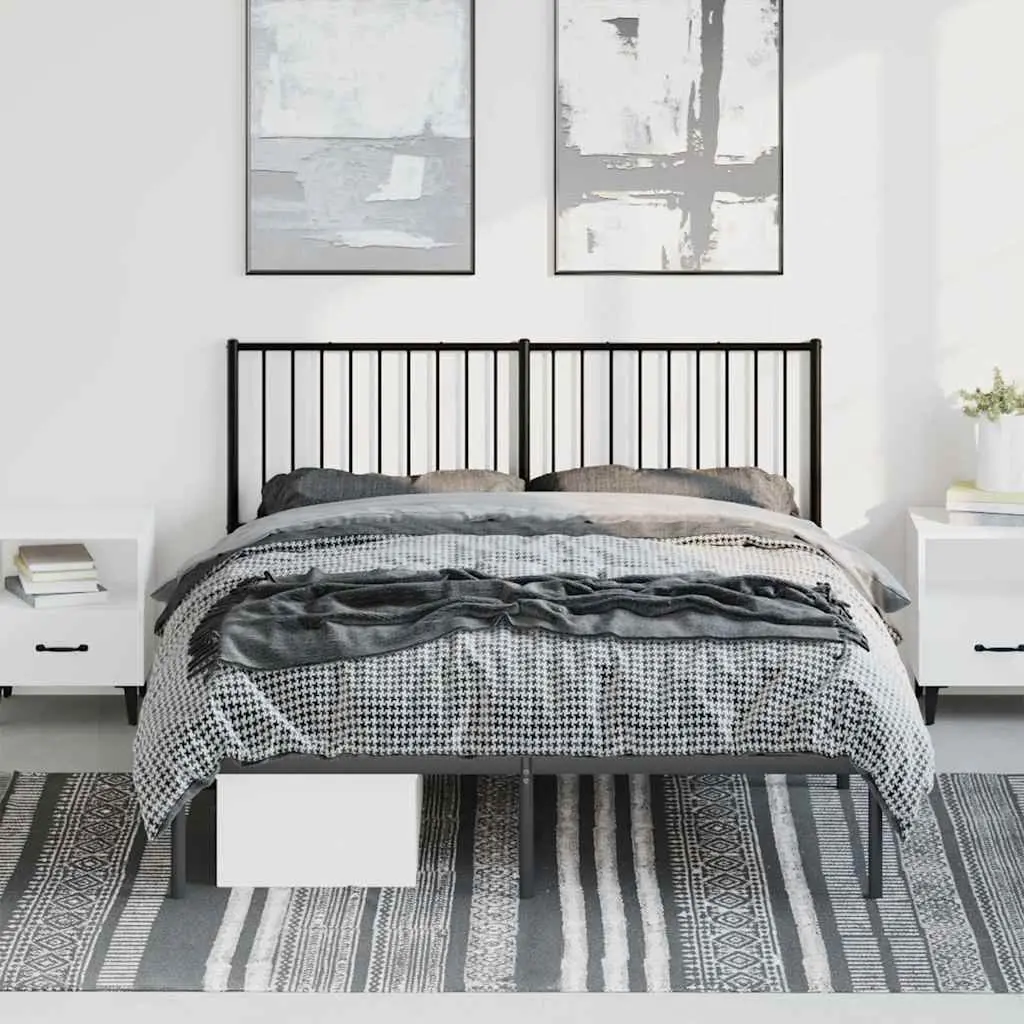 Metal Bed Frame Powder-coated Steel Queen Size 150x200cm Slatted Base Black