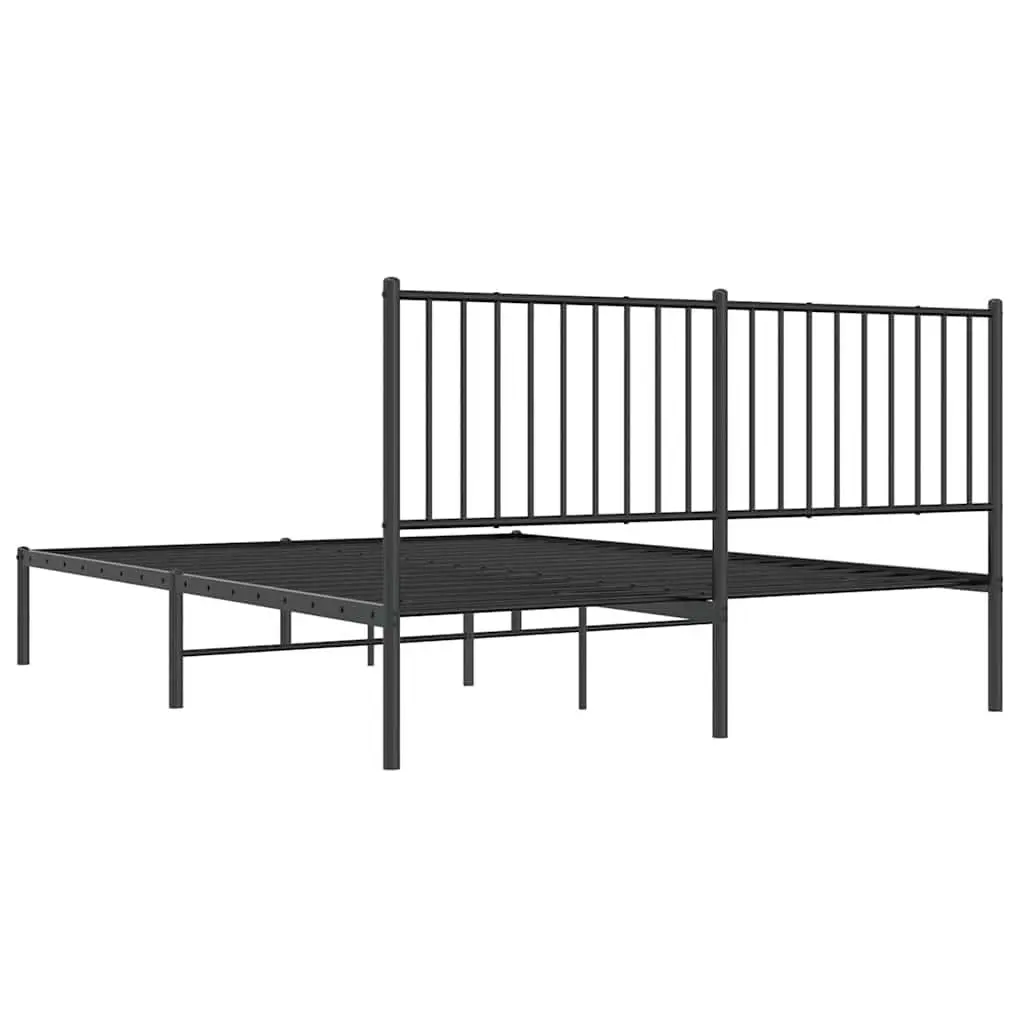 Metal Bed Frame Powder-coated Steel Queen Size 150x200cm Slatted Base Black