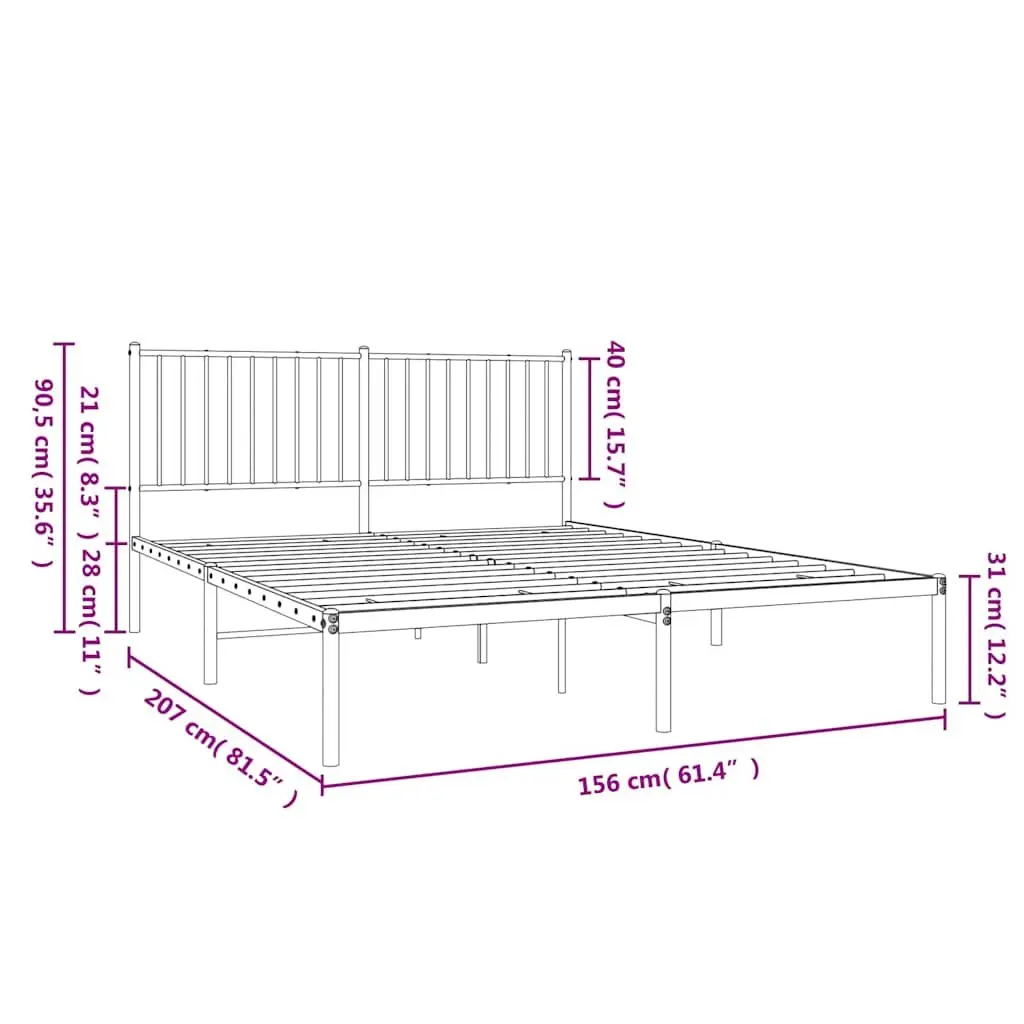Metal Bed Frame Powder-coated Steel Queen Size 150x200cm Slatted Base Black