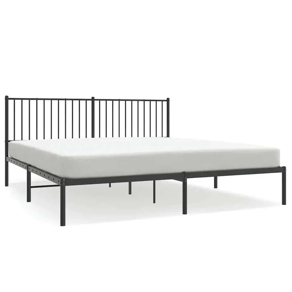 Metal Bed Frame King Powder-coated Steel 183x203 cm Black with Headboard Slatted Base