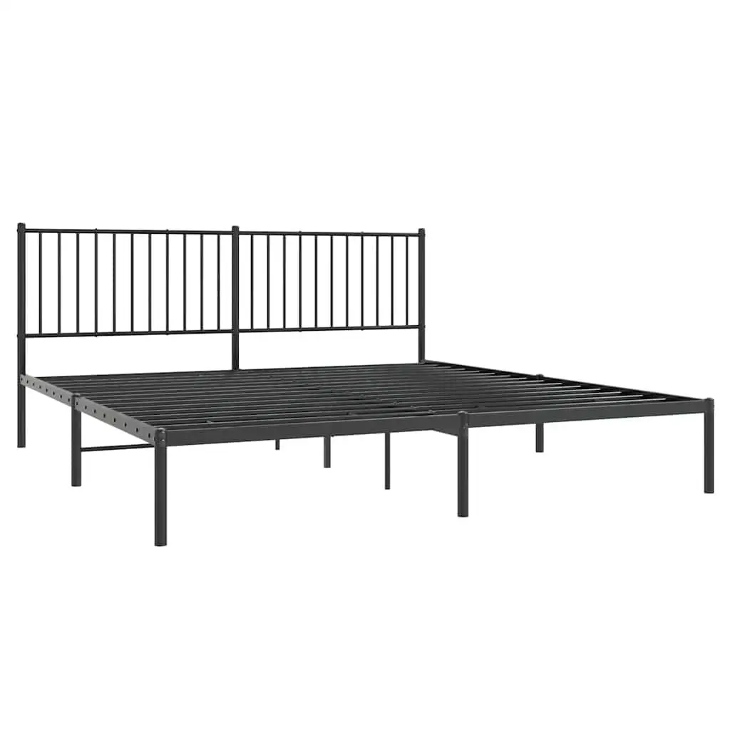 Metal Bed Frame King Powder-coated Steel 183x203 cm Black with Headboard Slatted Base