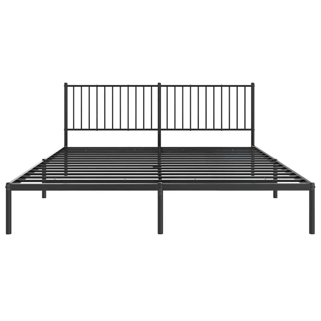 Metal Bed Frame King Powder-coated Steel 183x203 cm Black with Headboard Slatted Base