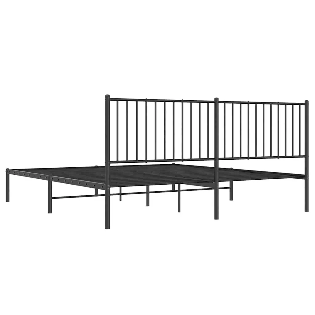 Metal Bed Frame King Powder-coated Steel 183x203 cm Black with Headboard Slatted Base