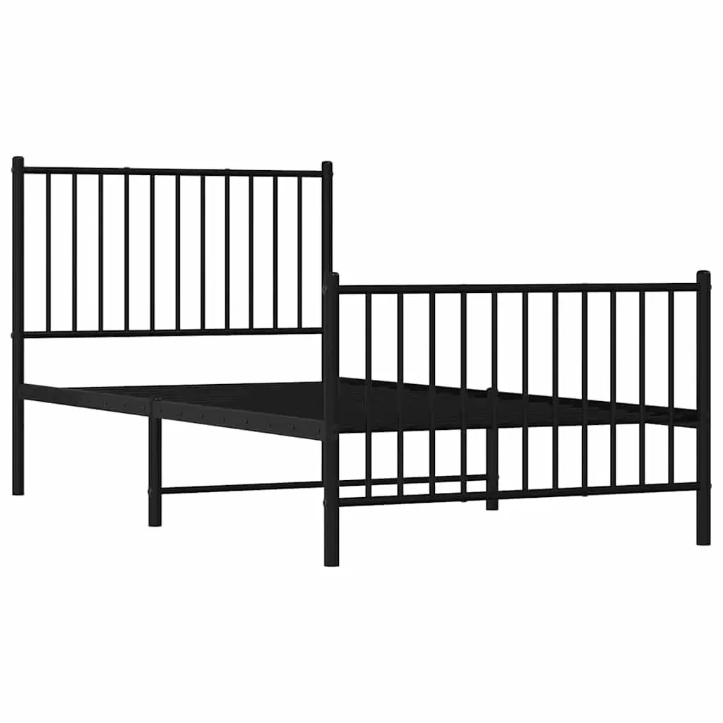 Metal Bed Frame 90x190 cm with Footboard Headboard Slatted Base Black