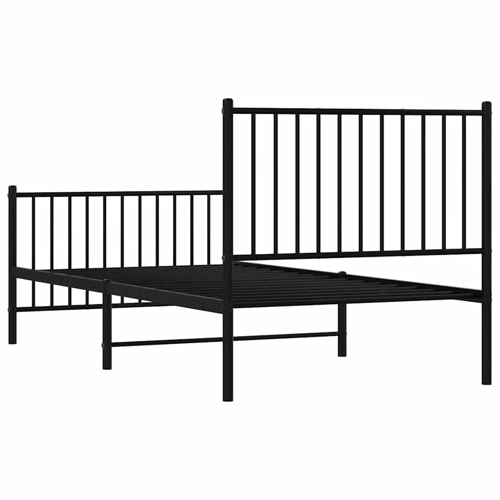 Metal Bed Frame 90x190 cm with Footboard Headboard Slatted Base Black