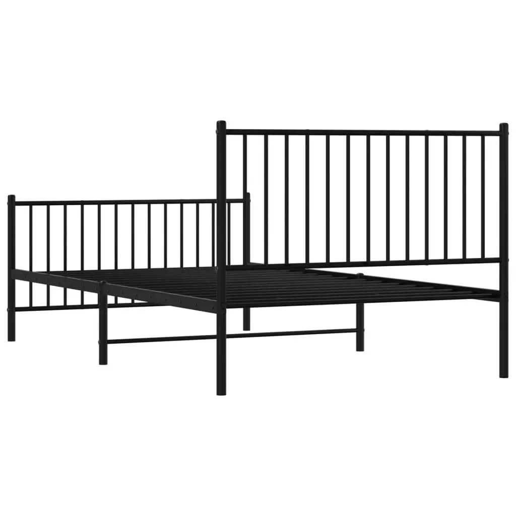 King Single Metal Bed Frame Black Slatted Base 107x203 cm with Headboard and Footboard