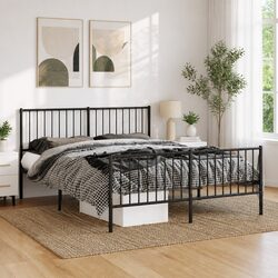 Black Steel Bed Frame Queen 135x190 cm with Headboard and Footboard