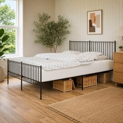 Metal Bed Frame King Size 183x203 cm with Headboard Footboard Black Steel