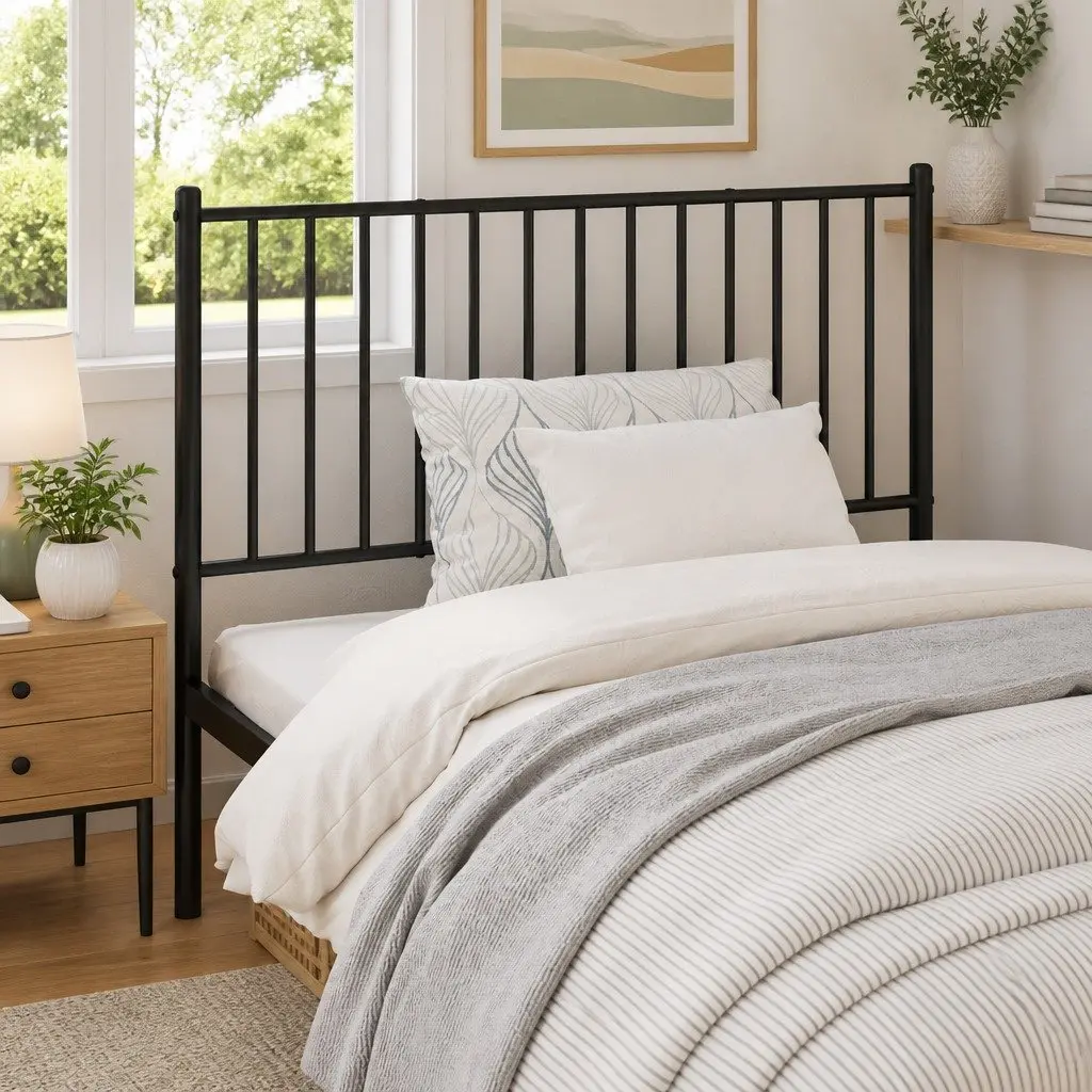 Metal Headboard Powder Coated Steel Frame Black 107cm Sturdy Construction для Bed