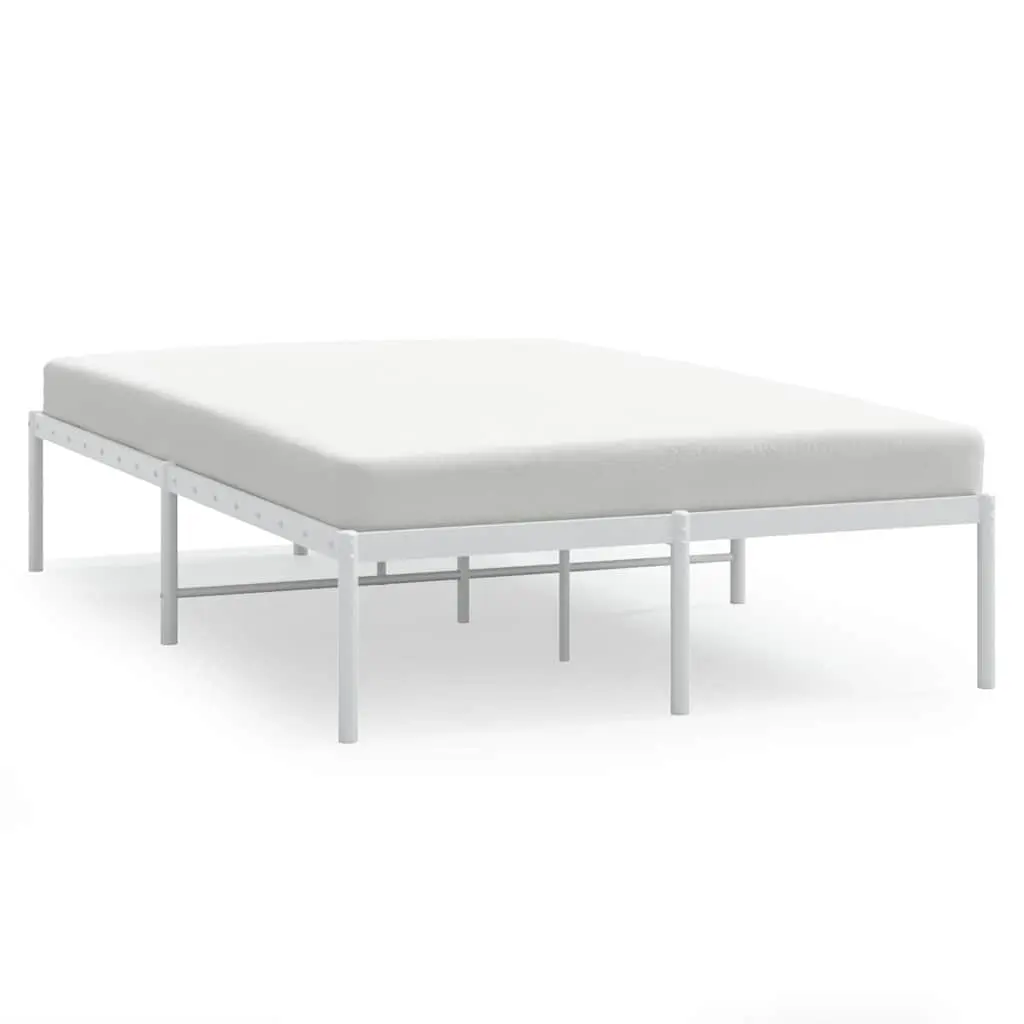 Metal Bed Frame Steel 135x190 cm White Slatted Base Sturdy Platform Bedroom