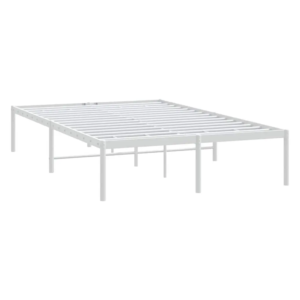Metal Bed Frame Steel 135x190 cm White Slatted Base Sturdy Platform Bedroom