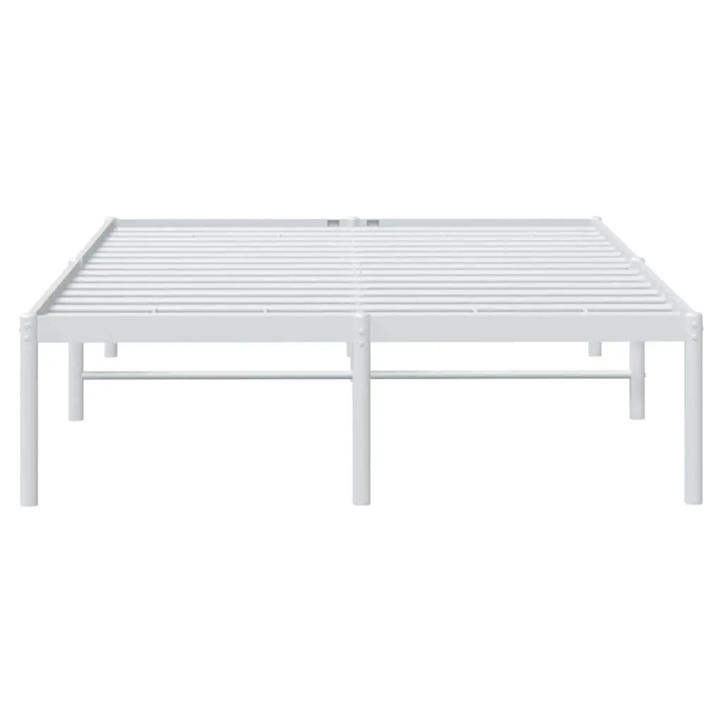 Metal Bed Frame Steel 135x190 cm White Slatted Base Sturdy Platform Bedroom