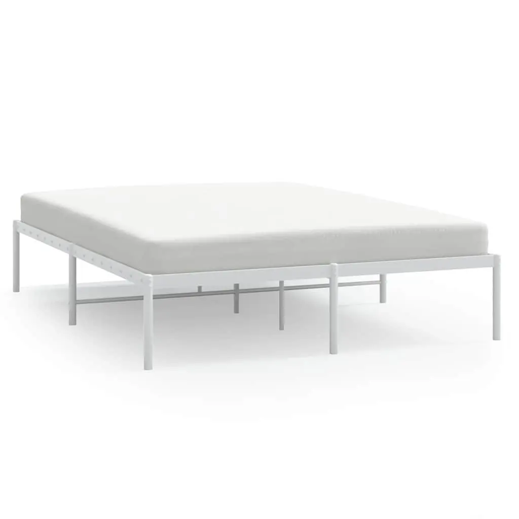 Steel Bed Frame White Slatted Base 150x200cm Durable Construction Bedroom Furniture