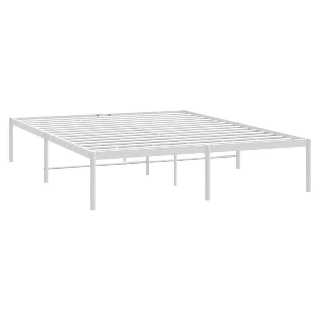 Steel Bed Frame White Slatted Base 150x200cm Durable Construction Bedroom Furniture
