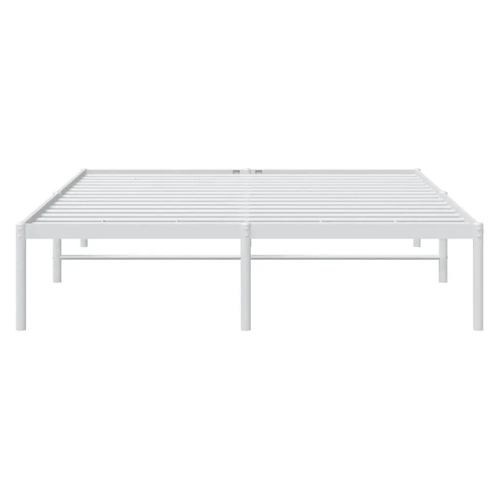 Steel Bed Frame White Slatted Base 150x200cm Durable Construction Bedroom Furniture