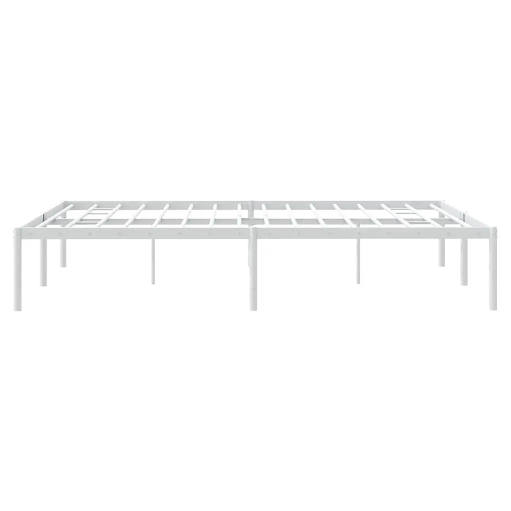 Steel Bed Frame White Slatted Base 150x200cm Durable Construction Bedroom Furniture