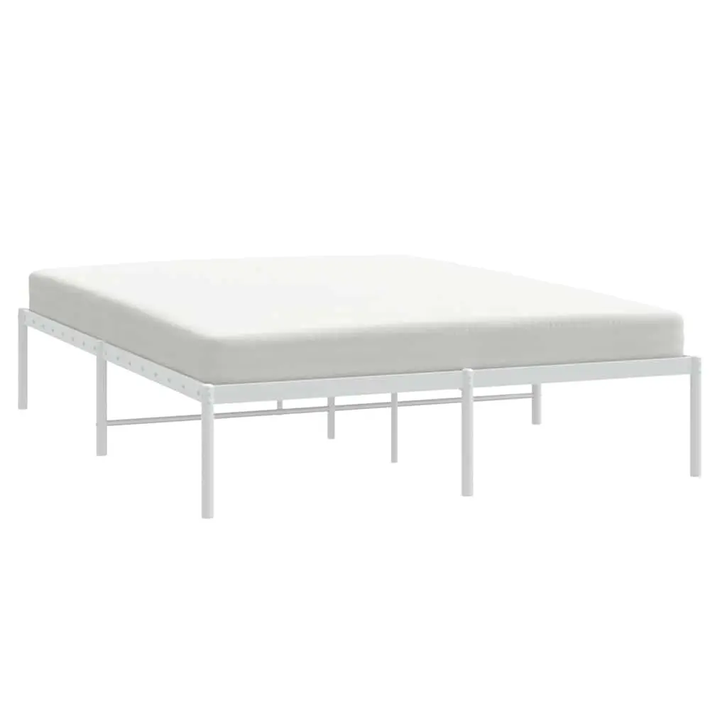 Steel Bed Frame White Slatted Base 150x200cm Durable Construction Bedroom Furniture