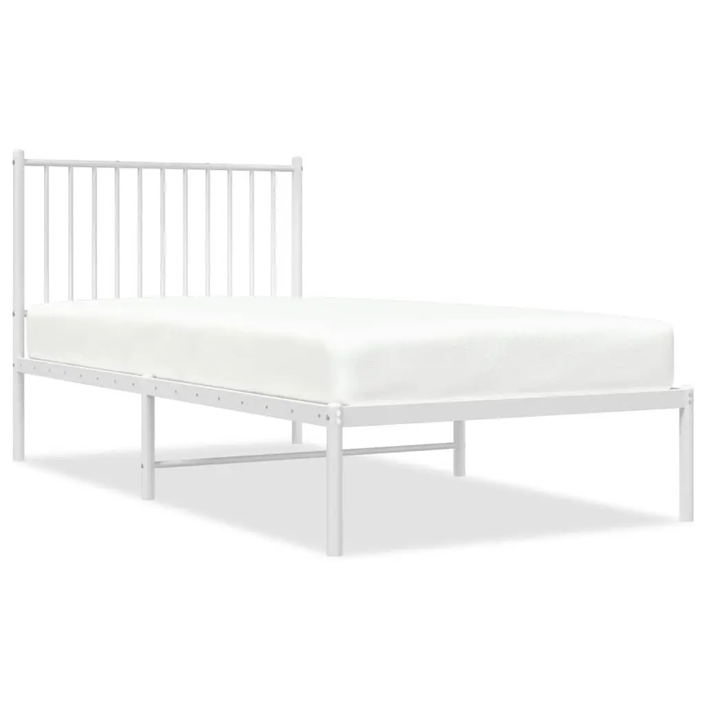 Metal Bed Frame Powder-coated Steel 90x190 cm White Slatted Base
