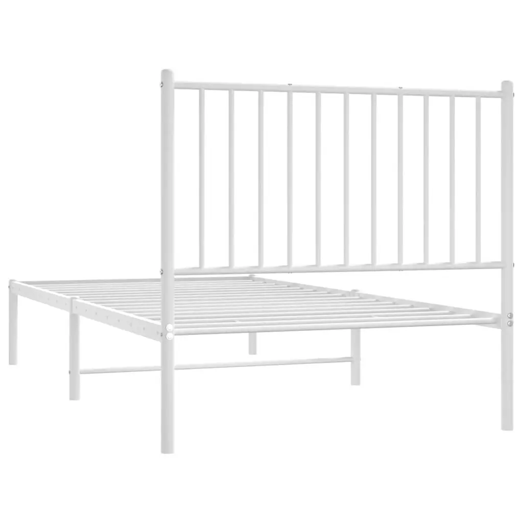 Metal Bed Frame Powder-coated Steel 90x190 cm White Slatted Base