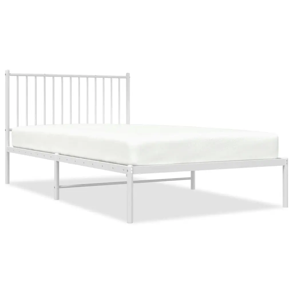 Metal Bed Frame King Single Powder-Coated Steel 107x203 cm Slatted Base Headboard White