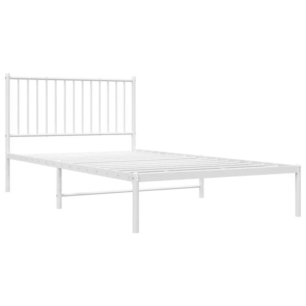 Metal Bed Frame King Single Powder-Coated Steel 107x203 cm Slatted Base Headboard White