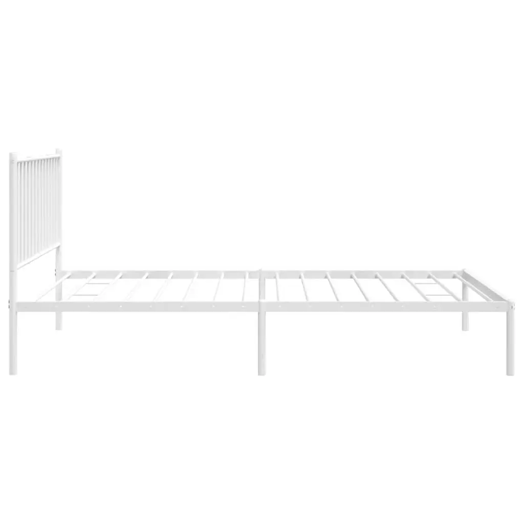 Metal Bed Frame King Single Powder-Coated Steel 107x203 cm Slatted Base Headboard White