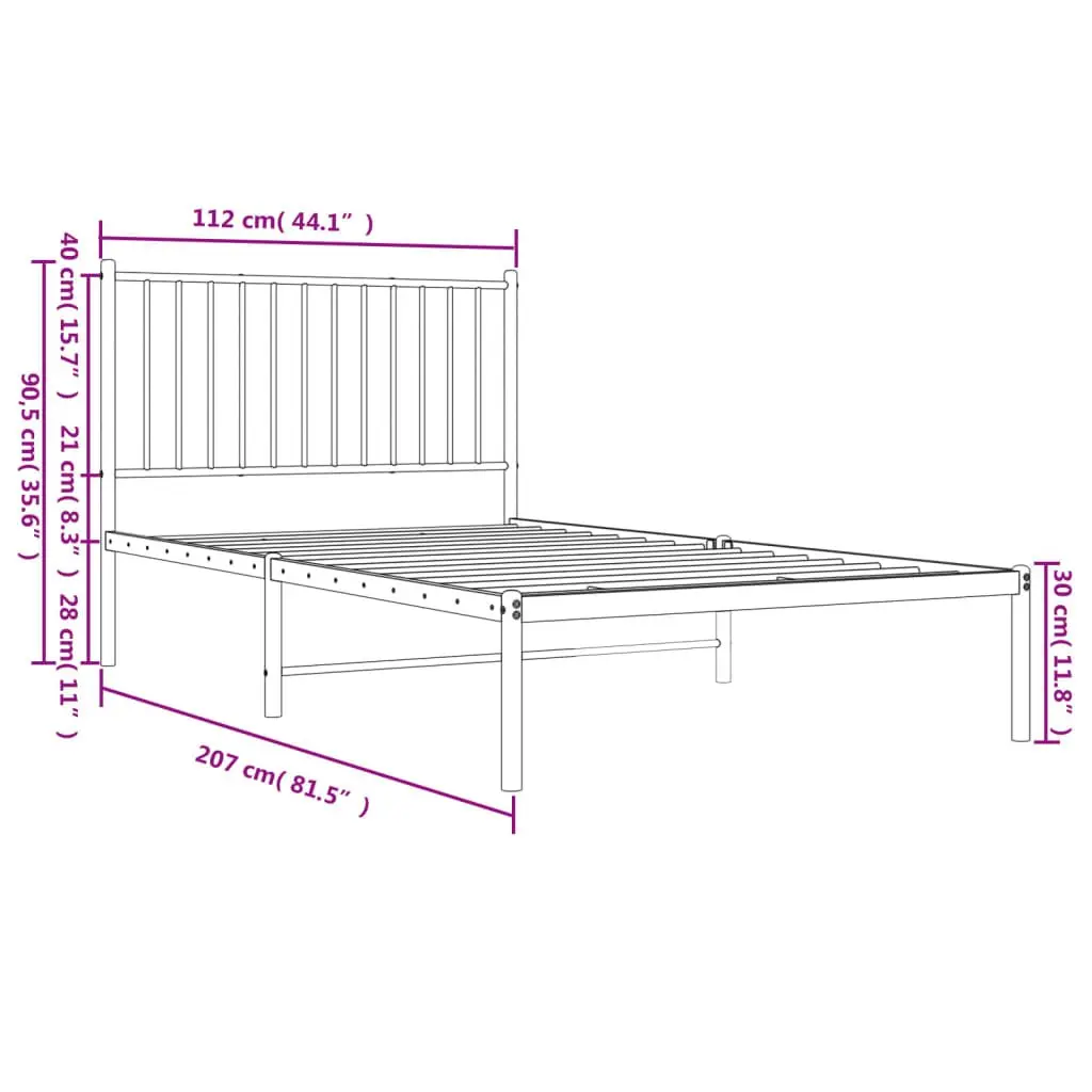 Metal Bed Frame King Single Powder-Coated Steel 107x203 cm Slatted Base Headboard White