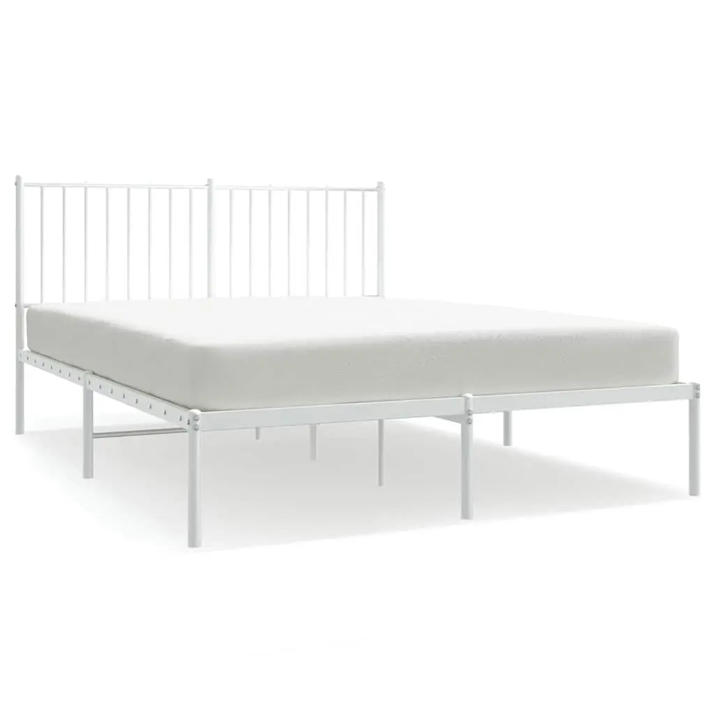 White Metal Bed Frame 135x190 cm with Headboard and Underbed Storage Space