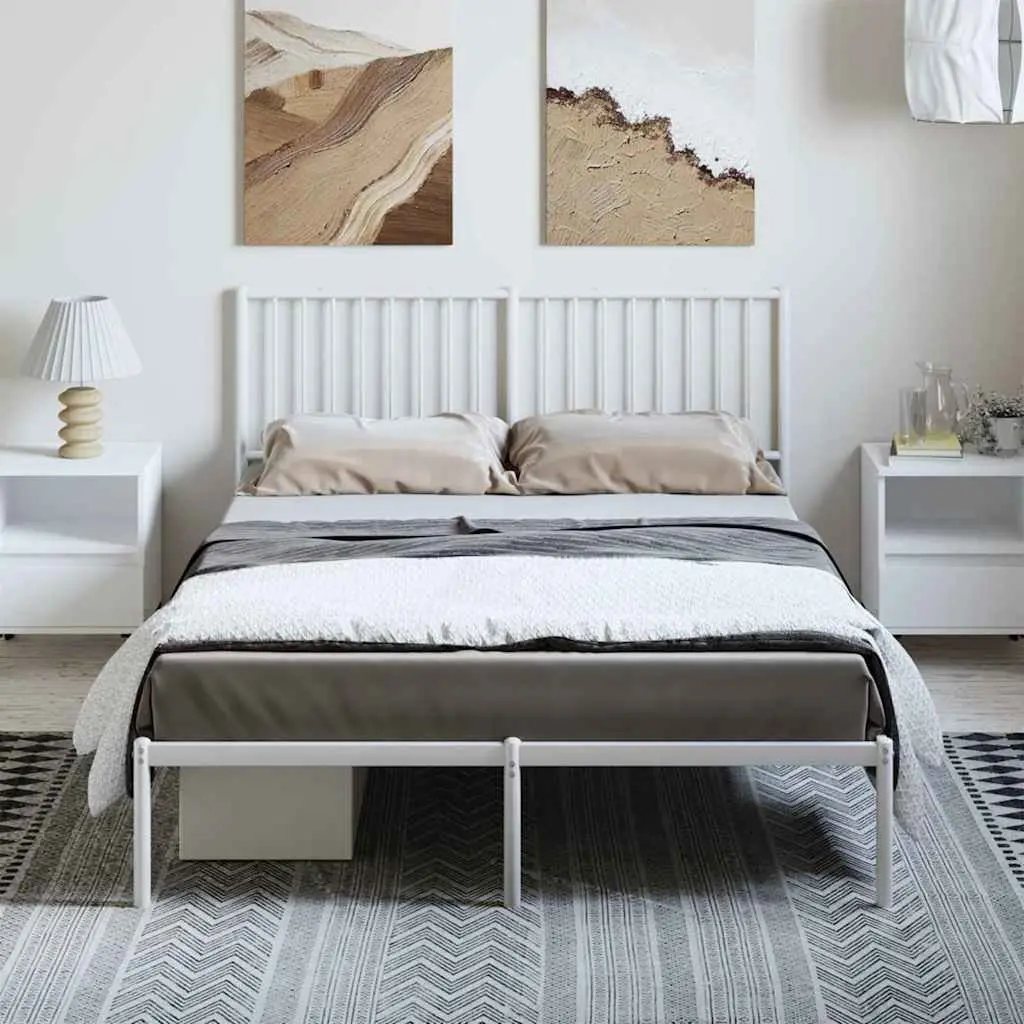 White Metal Bed Frame 135x190 cm with Headboard and Underbed Storage Space