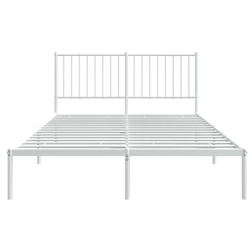 White Metal Bed Frame 135x190 cm with Headboard and Underbed Storage Space