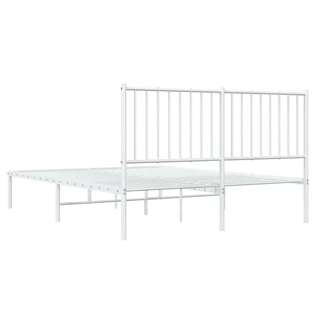 White Metal Bed Frame 135x190 cm with Headboard and Underbed Storage Space