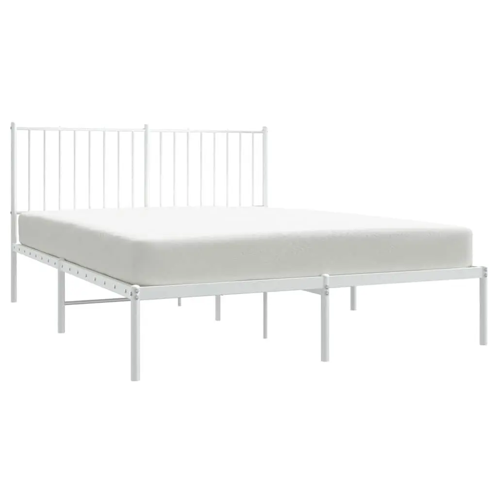 White Metal Bed Frame 135x190 cm with Headboard and Underbed Storage Space