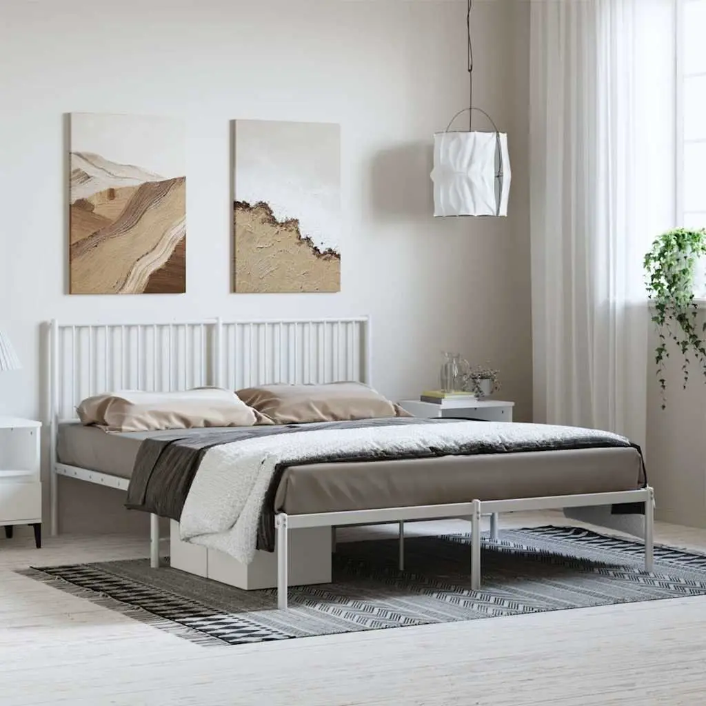 Metal Bed Frame Powder-coated Steel 150x200 cm White with Headboard