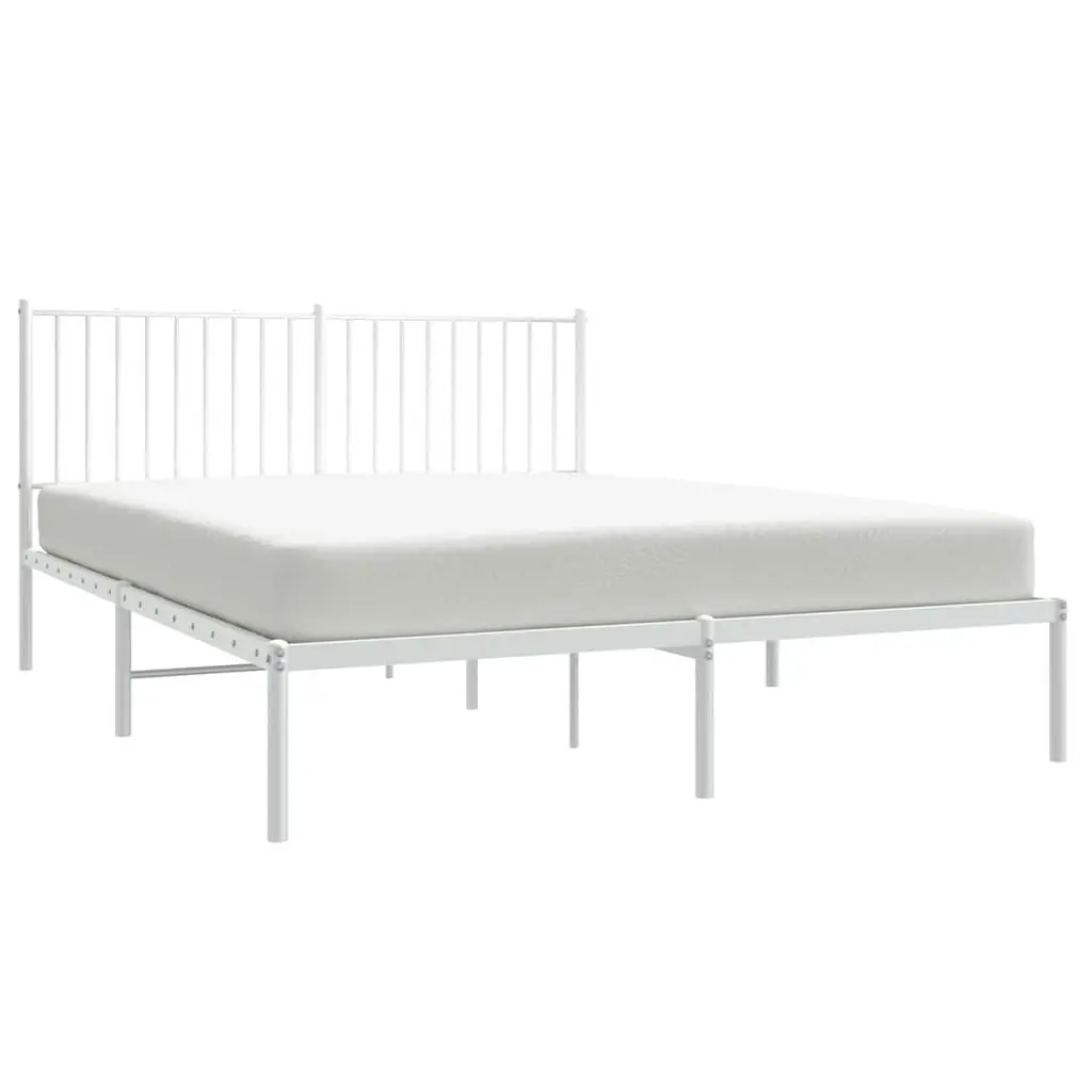 Metal Bed Frame Powder-coated Steel 150x200 cm White with Headboard