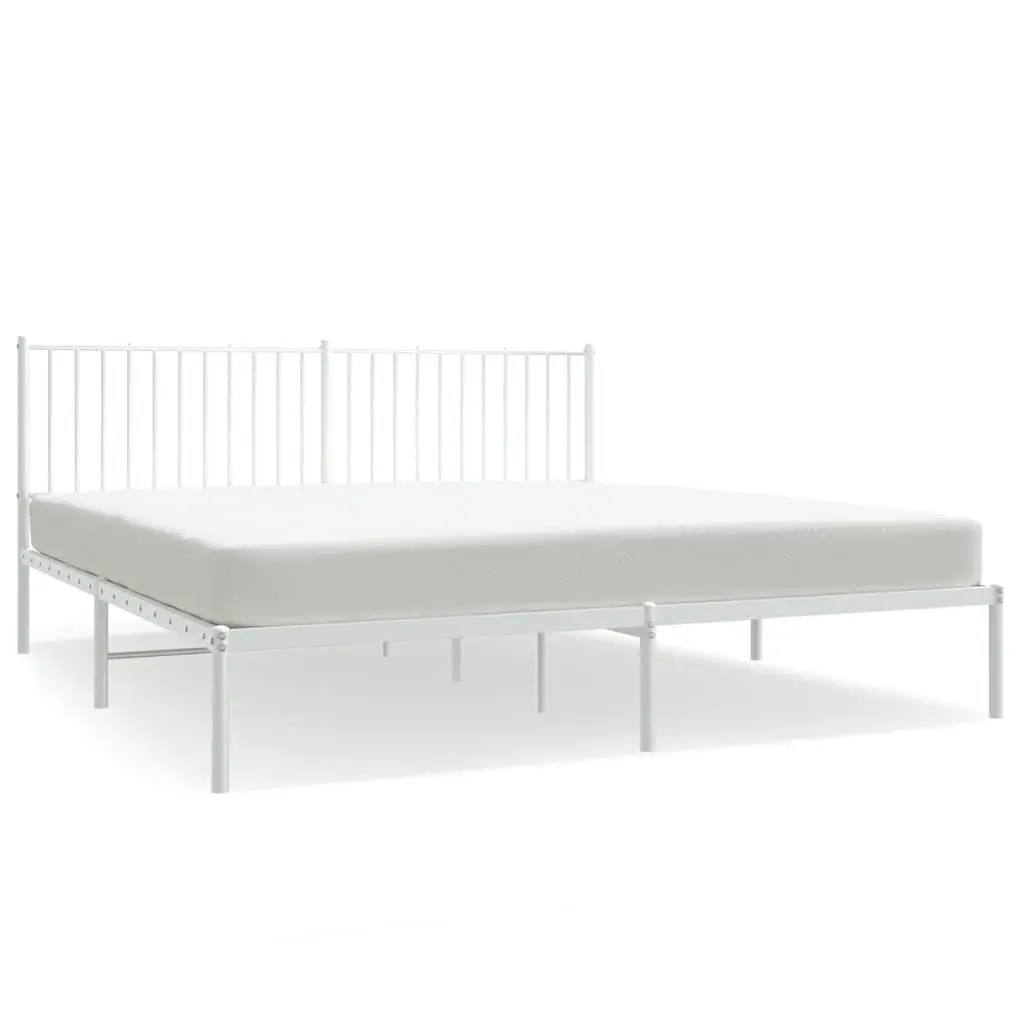 Metal Bed Frame Steel King Size 183x203 cm White with Headboard