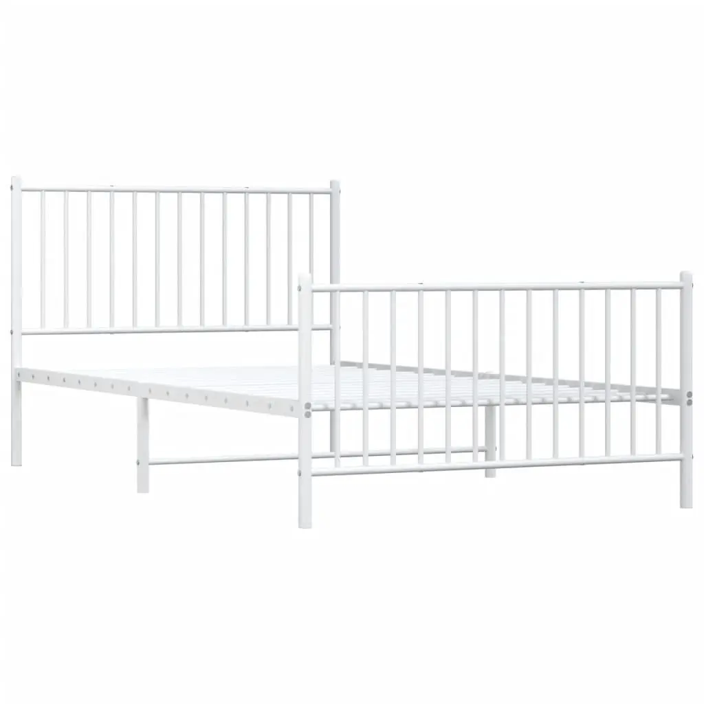 King Single Bed Frame Metal White Slatted Base Powder Coated Steel 107x203 cm Bedroom