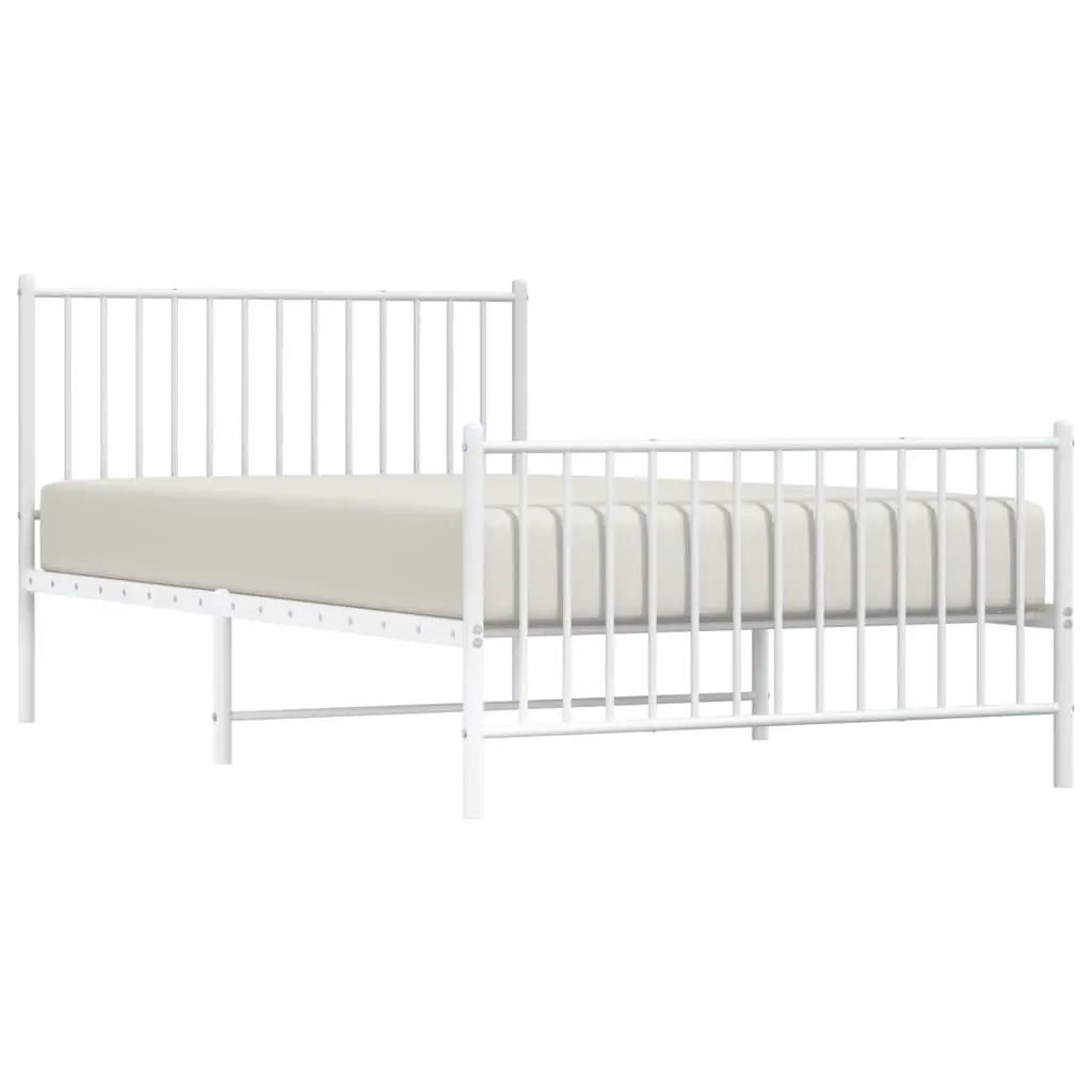 King Single Bed Frame Metal White Slatted Base Powder Coated Steel 107x203 cm Bedroom