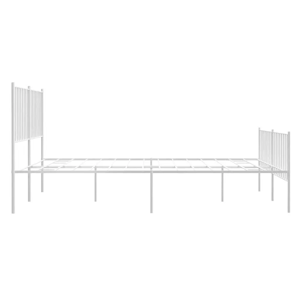 Metal Bed Frame 135x190 cm White with Footboard Slatted Base Bedroom Furniture