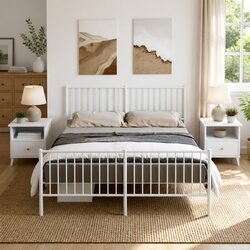 Practical White Metal Bed Frame 150x200 cm for Everyday Use