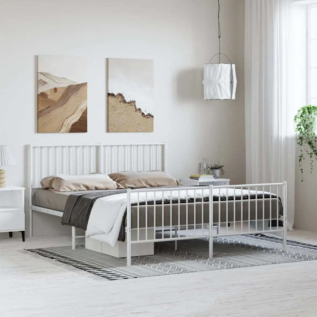 Metal Bed Frame Steel Construction 150x200 cm White
