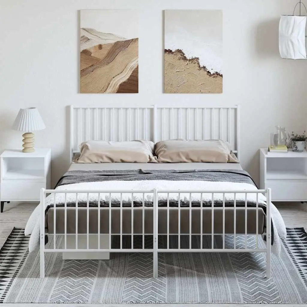 Metal Bed Frame Steel Construction 150x200 cm White