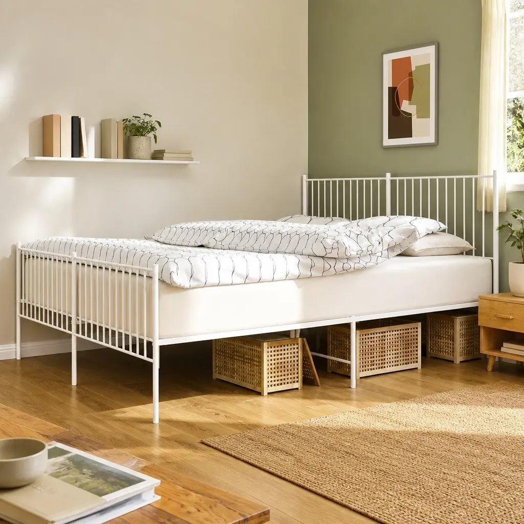 Metal Bed Frame King Size 183x203 cm Powder-coated Steel White