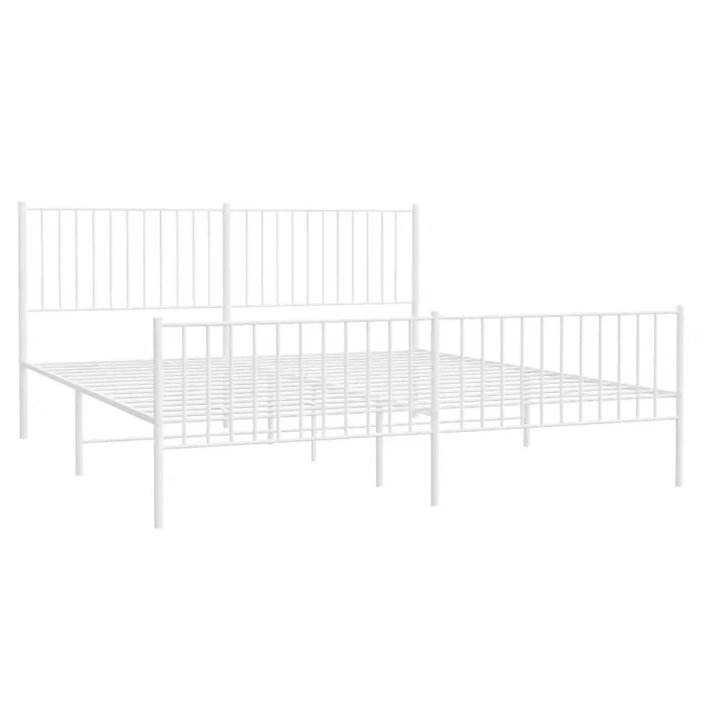Metal Bed Frame King Size 183x203 cm Powder-coated Steel White