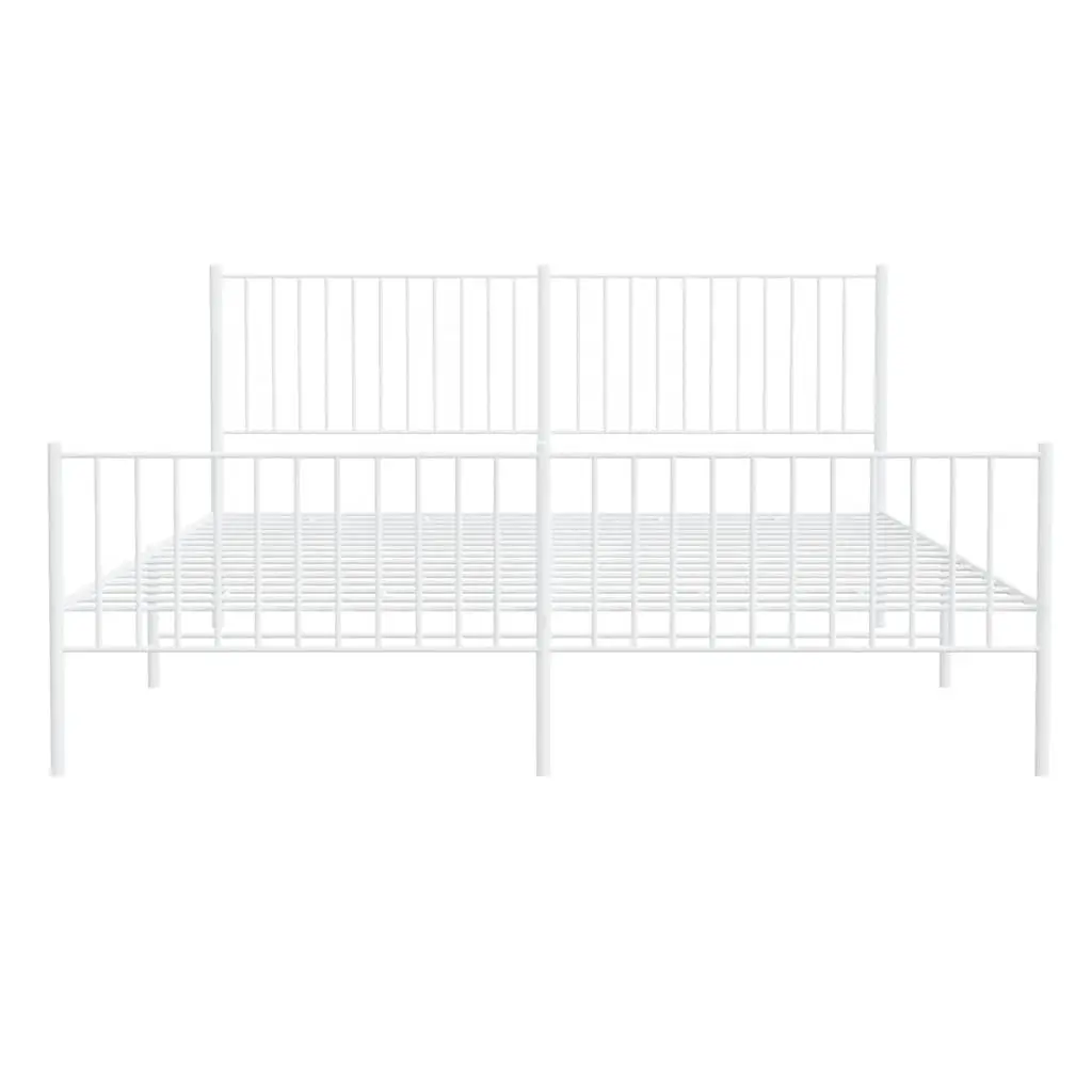 Metal Bed Frame King Size 183x203 cm Powder-coated Steel White
