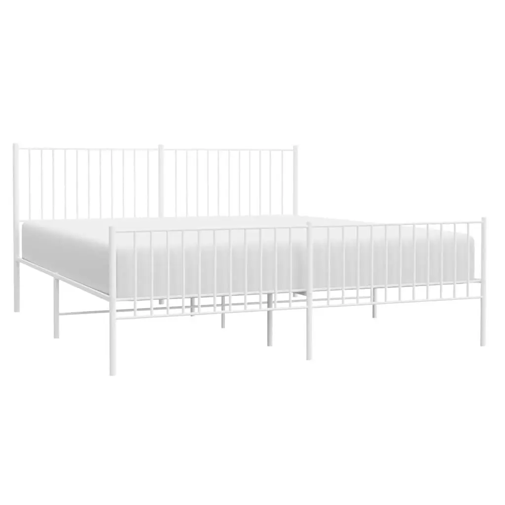 Metal Bed Frame King Size 183x203 cm Powder-coated Steel White