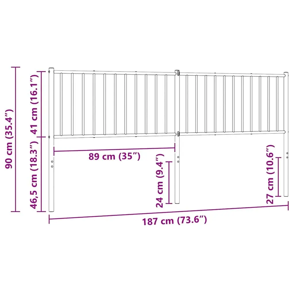 White Metal Headboard Powder Coated Steel Frame 180cm for Bed Support