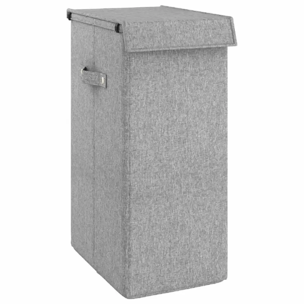 Foldable Laundry Hamper Faux Linen Fabric Grey 26x34.5x59.5cm Storage Basket with Lid