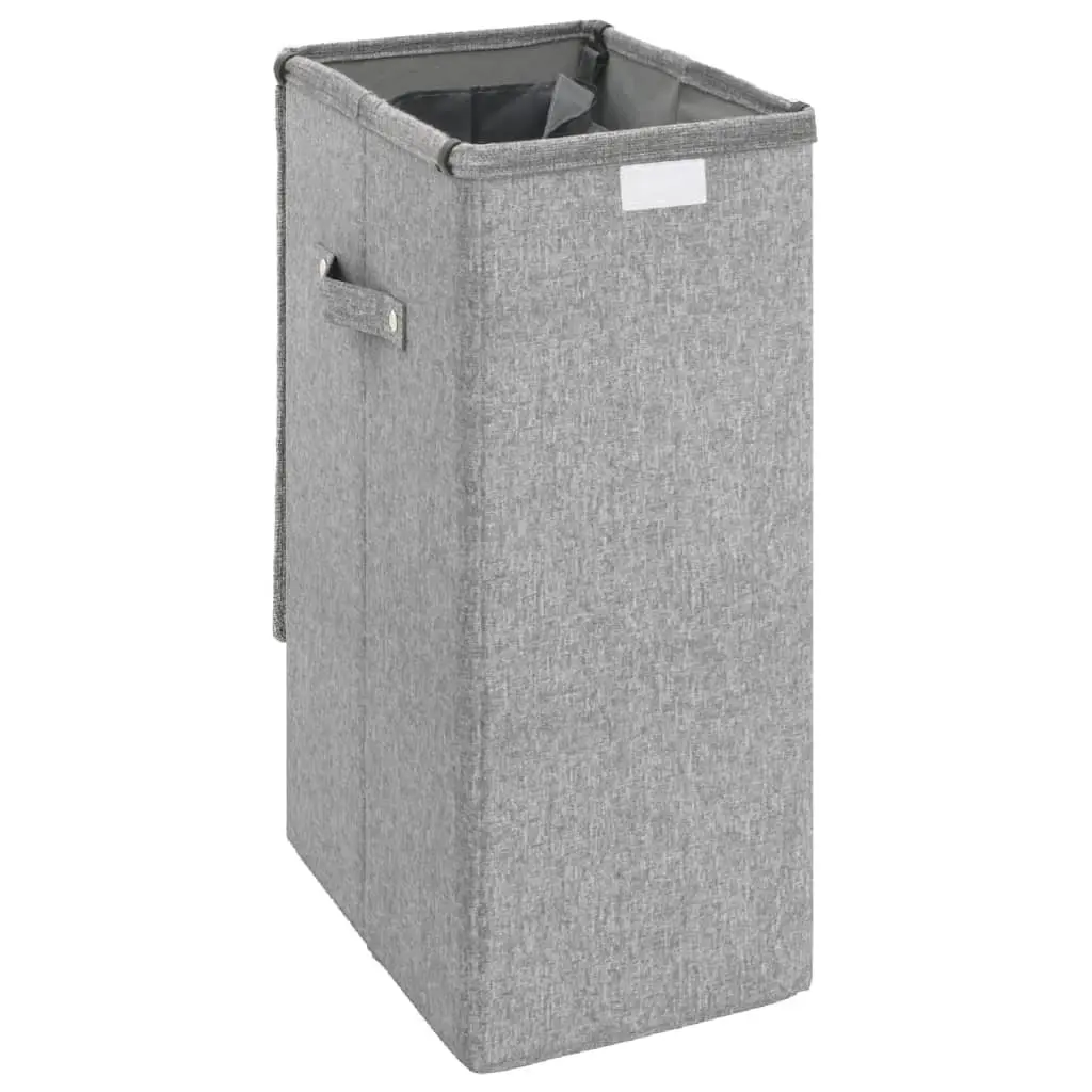 Foldable Laundry Hamper Faux Linen Fabric Grey 26x34.5x59.5cm Storage Basket with Lid