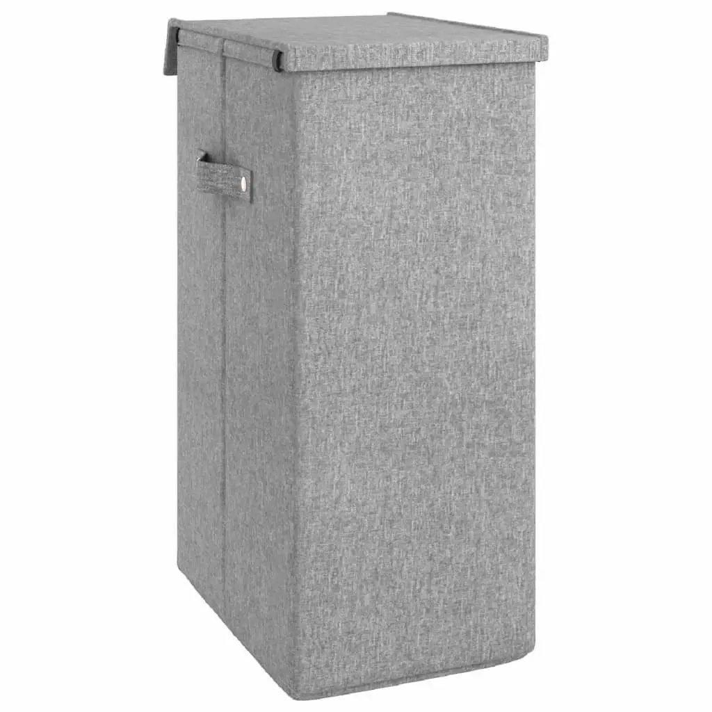 Foldable Laundry Hamper Faux Linen Fabric Grey 26x34.5x59.5cm Storage Basket with Lid